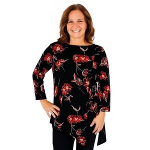 Suzy Shier Floral Asymmetrical Blouse Size Sm